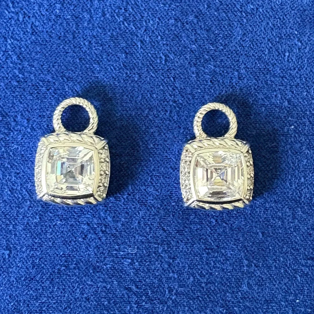 Judith Ripka Sterling Silver CZ Pierced Earrings with Charm❣️ - Picture 5 of 6
